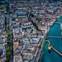 Aerial view of Chapel Bridge over the river Reuss in Lucerne, Switzerland (© Neleman Initiative/Gallery Stock)(20210618)